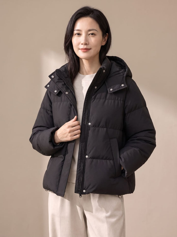 Women's Hooded Quilted Puffer Jacket Loose Waist-Length