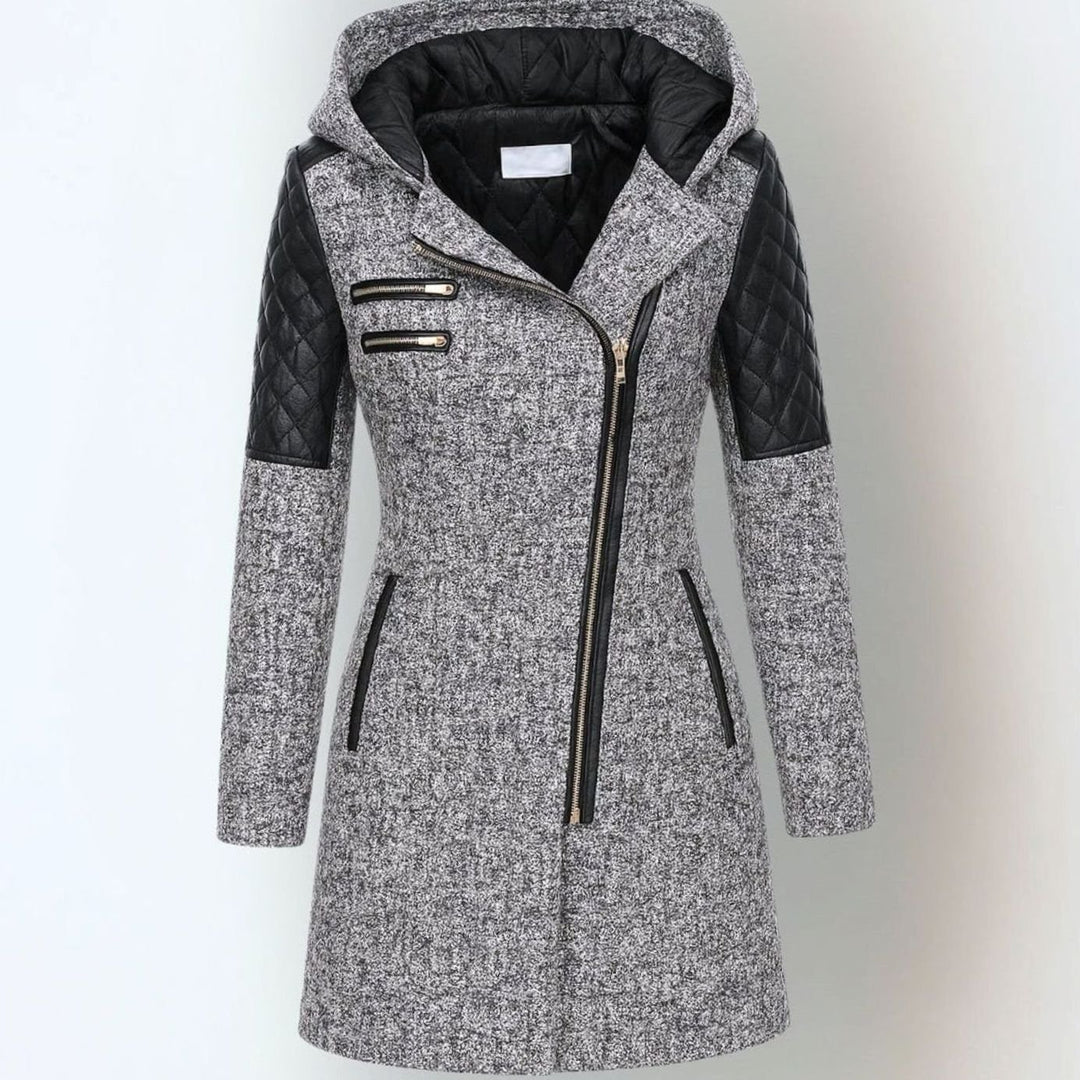 Women's Hooded Quilted-Sleeve Asymmetric-Zip Winter Coat - Light Gray