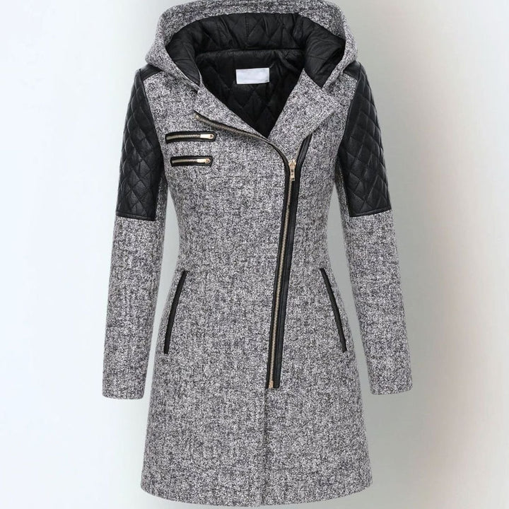 Women's Hooded Quilted-Sleeve Asymmetric-Zip Winter Coat - Light Gray