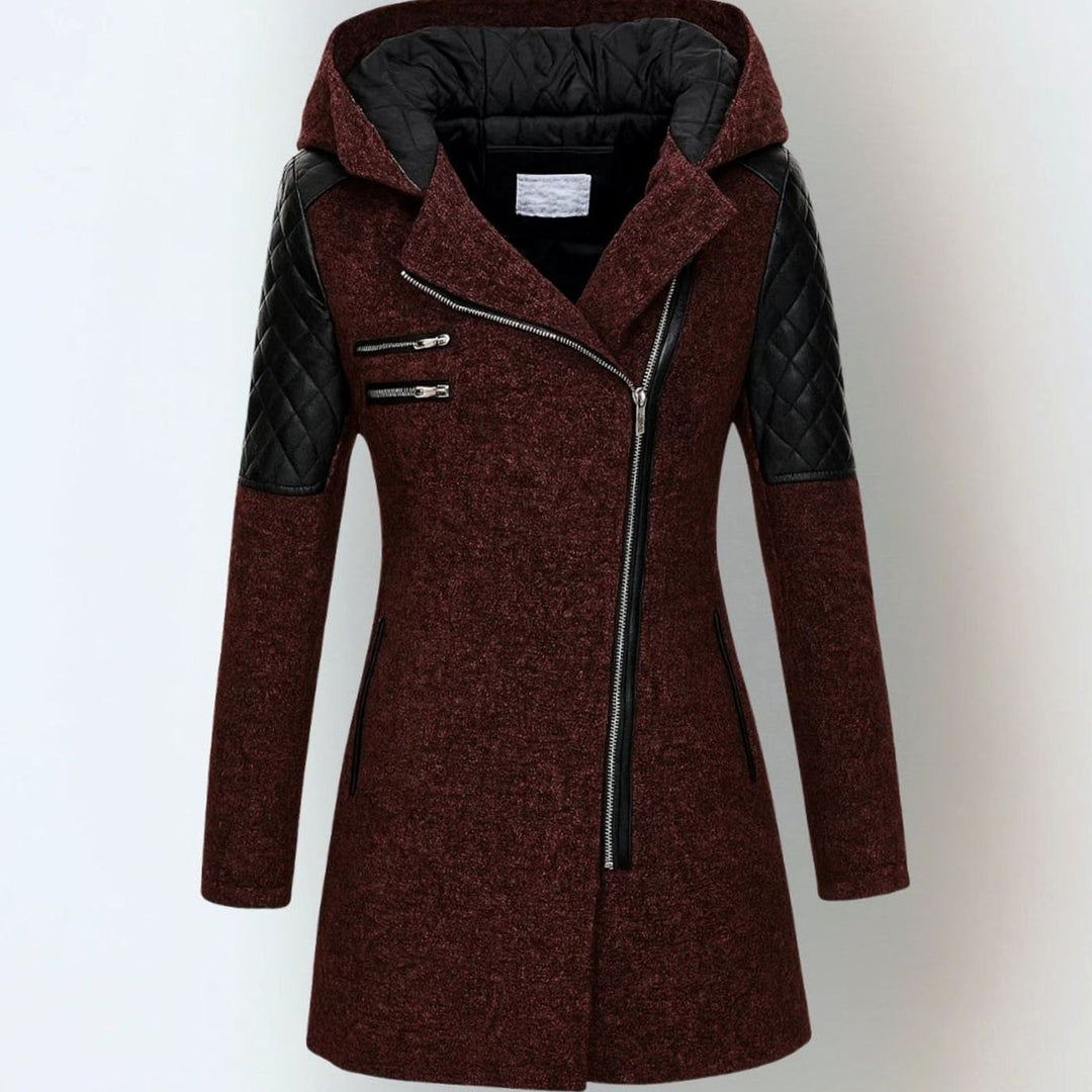 Women's Hooded Quilted-Sleeve Asymmetric-Zip Winter Coat - Red