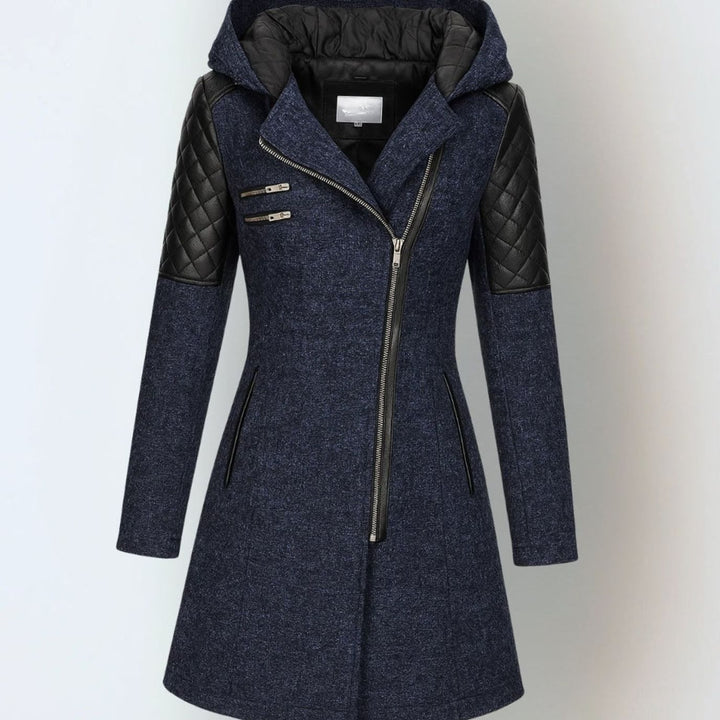 Women's Hooded Quilted-Sleeve Asymmetric-Zip Winter Coat - Blue