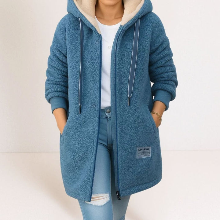 Women's Hooded Sherpa Fleece Full-Zip Winter Jacket - Blue