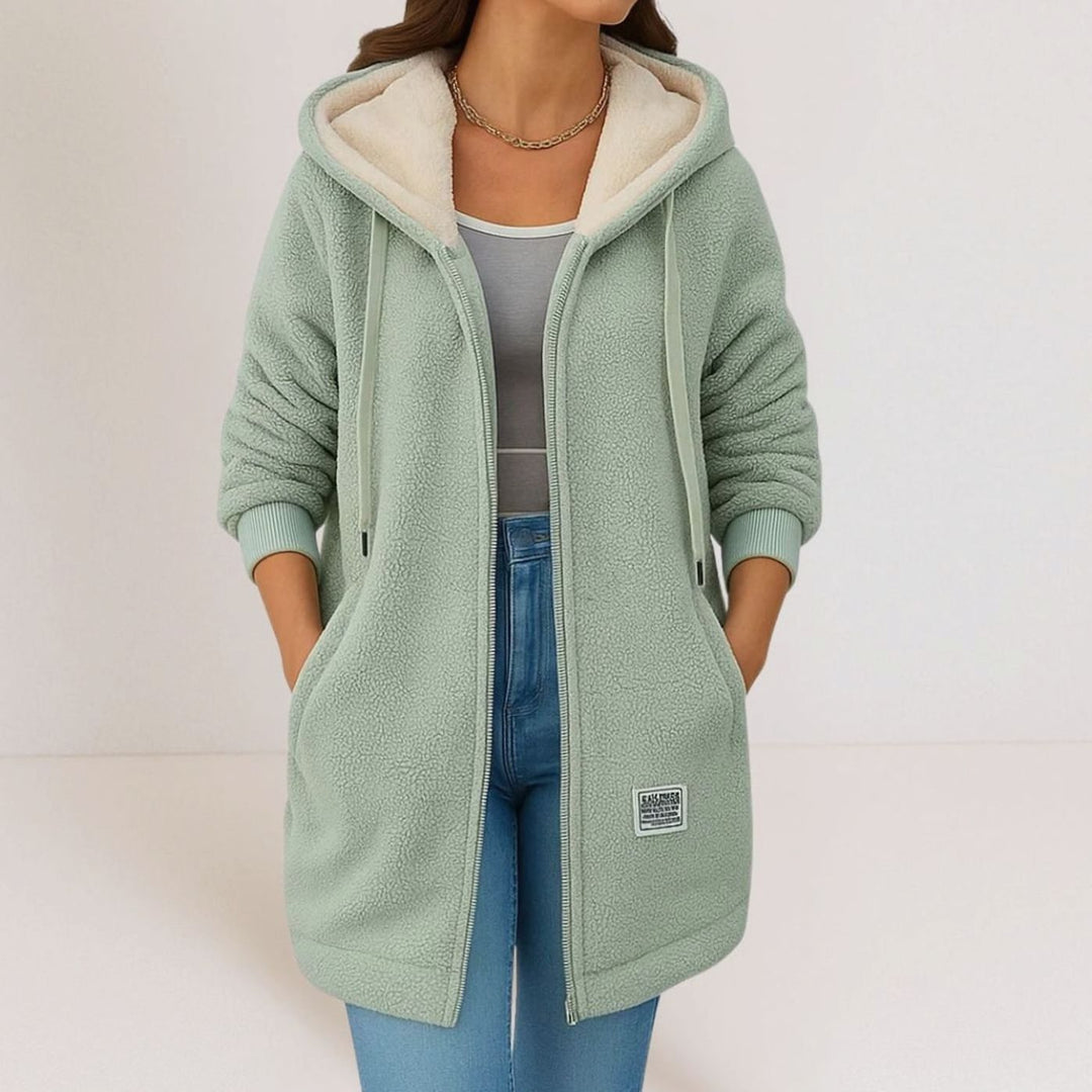 Women's Hooded Sherpa Fleece Full-Zip Winter Jacket - Green