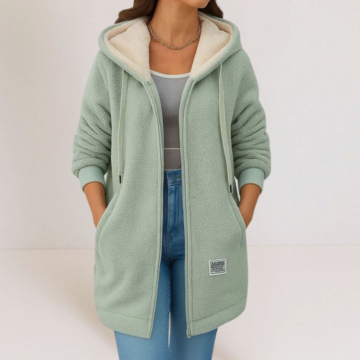 Women's Hooded Sherpa Fleece Full-Zip Winter Jacket - Green