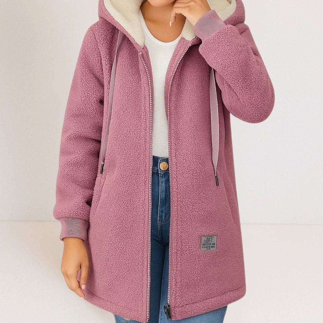Women's Hooded Sherpa Fleece Full-Zip Winter Jacket - Pink