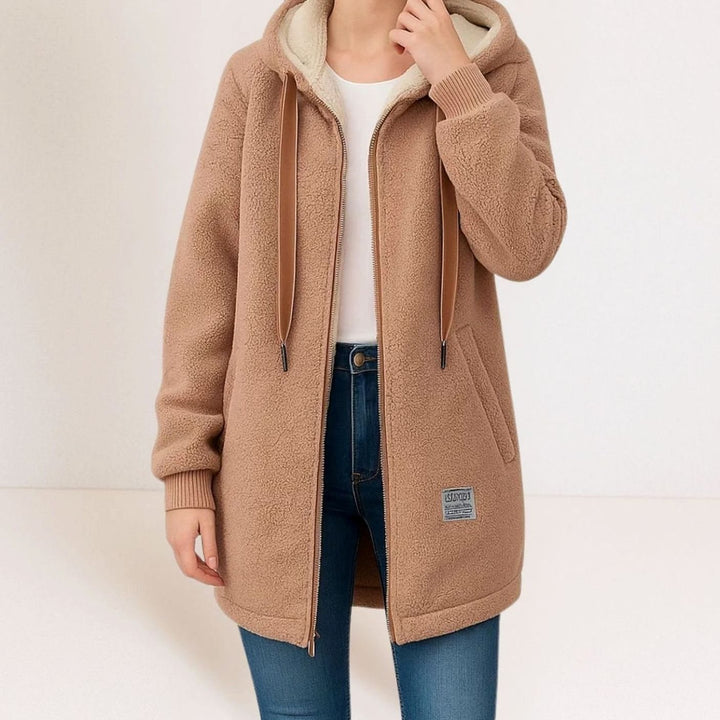 Women's Hooded Sherpa Fleece Full-Zip Winter Jacket - Brown