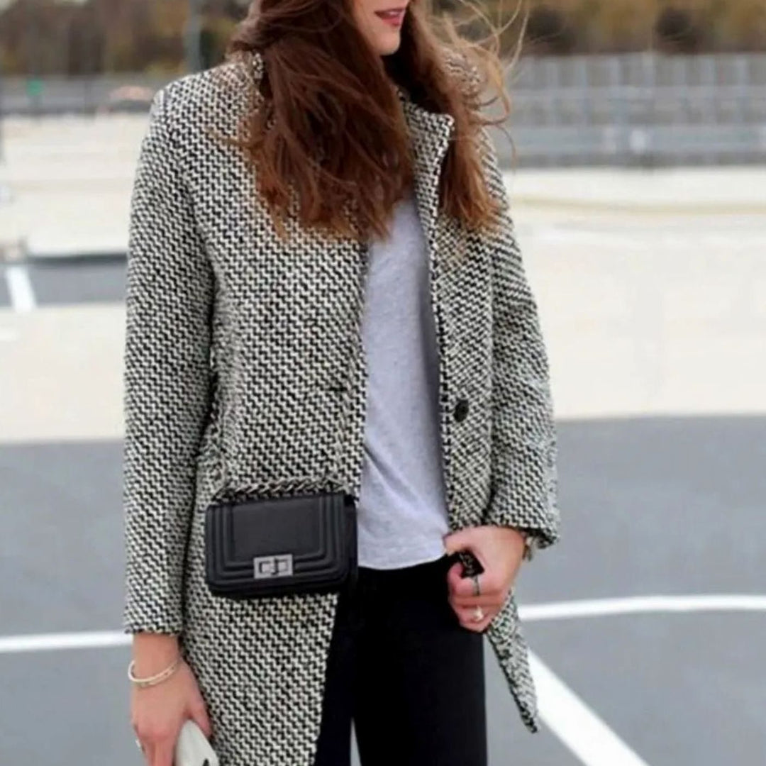Women's Houndstooth Structured Longline Long Coat