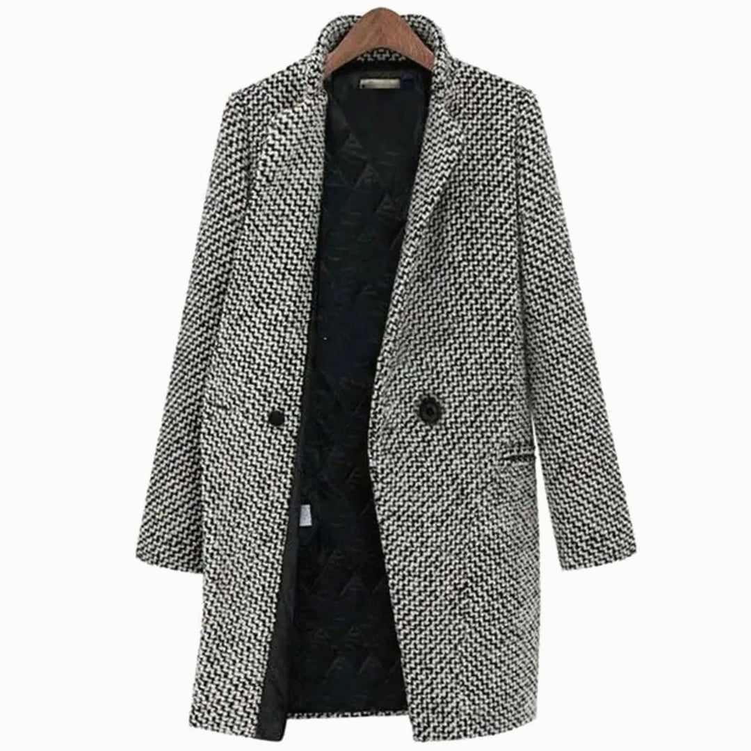 Women's Houndstooth Structured Longline Long Coat - Black and White