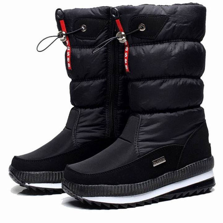Women's Insulated Zipper Snow Boots Warm Winter Mid-Calf - Black