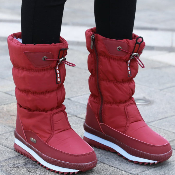 Women's Insulated Zipper Snow Boots Warm Winter Mid-Calf - Red