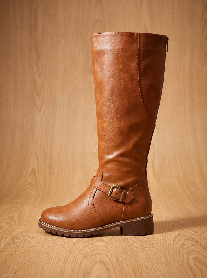 Women's Knee-High Buckle Block-Heel Riding Boots