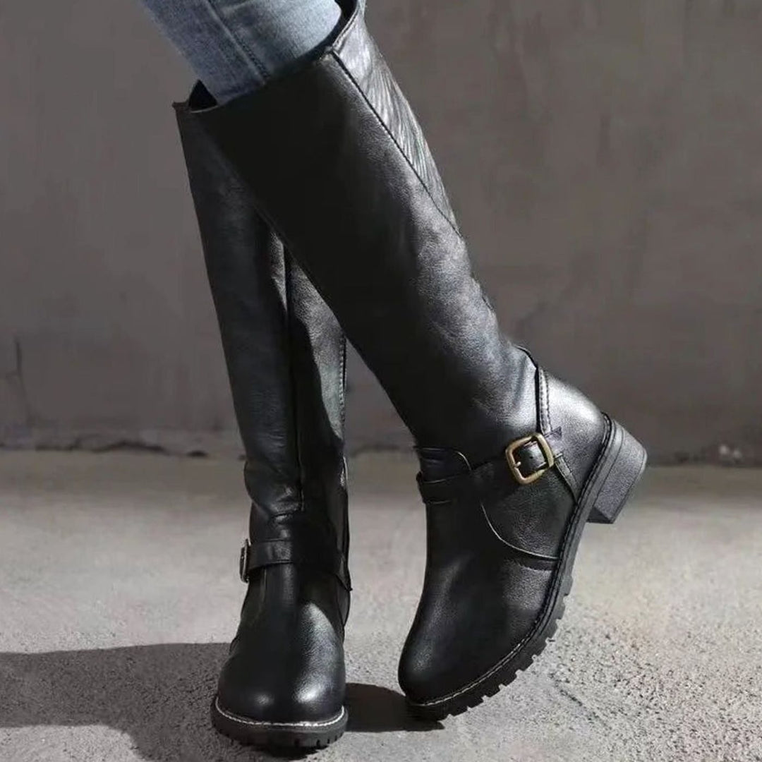 Women's Knee-High Buckle-Detail Orthopedic Leather Boots