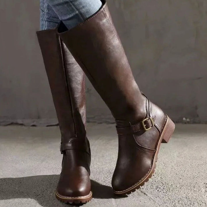 Women's Knee-High Buckle-Detail Orthopedic Leather Boots