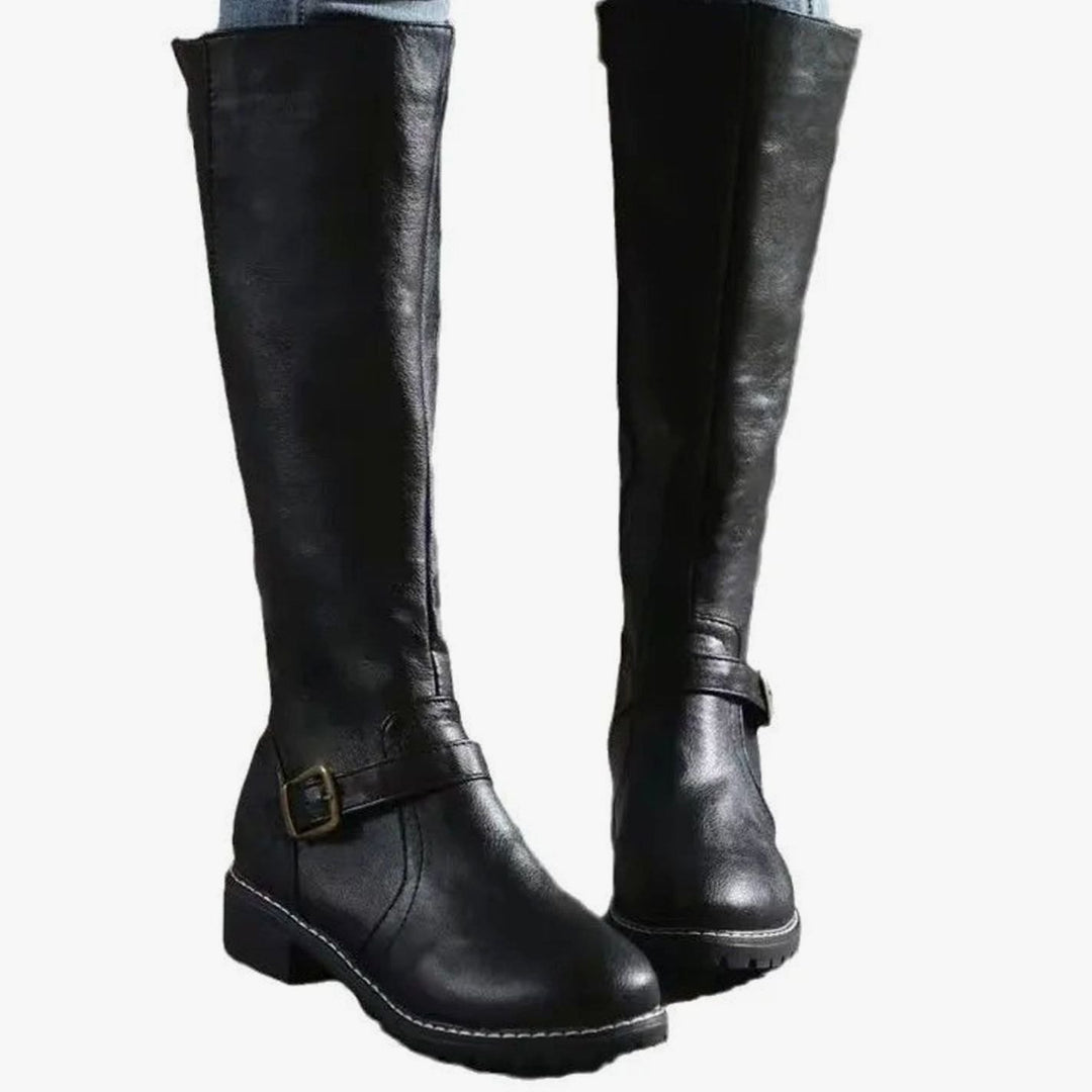 Women's Knee-High Buckle-Detail Orthopedic Leather Boots