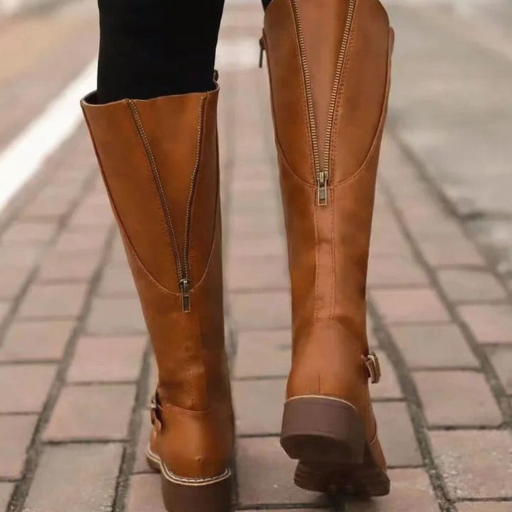 Women's Knee-High Buckle-Detail Orthopedic Leather Boots