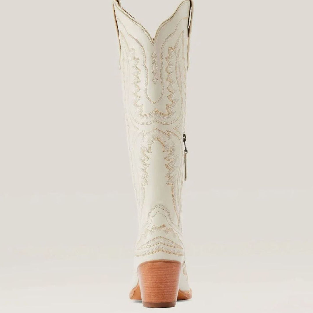 Women's Knee-High Embroidered Pointed-Toe Western Cowboy Boots - Off-White