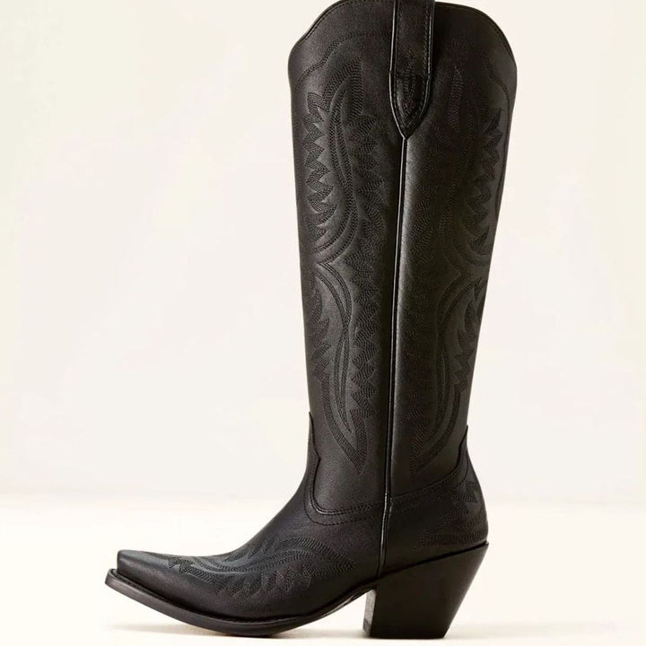 Women's Knee-High Embroidered Pointed-Toe Western Cowboy Boots - Black