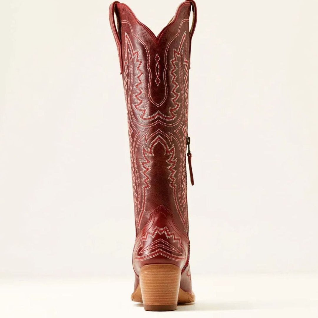 Women's Knee-High Embroidered Pointed-Toe Western Cowboy Boots - Burgundy