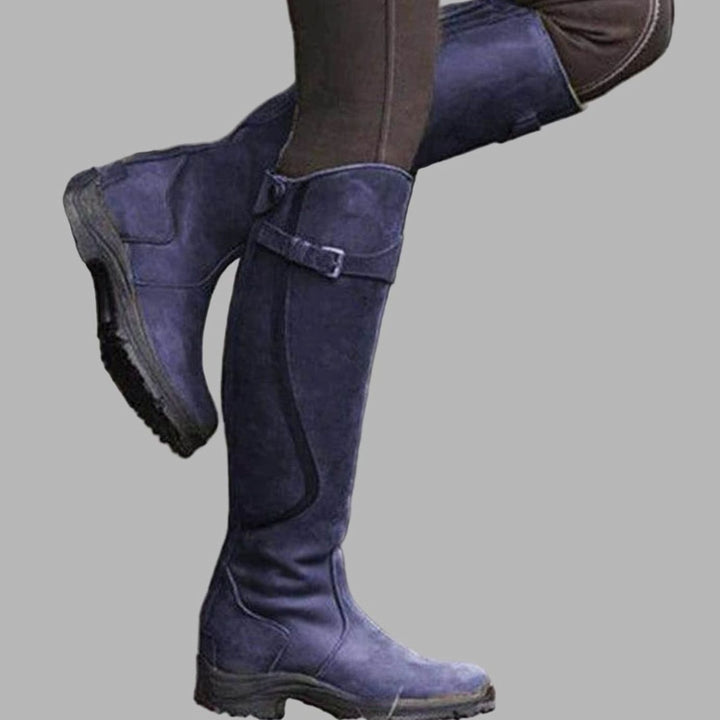Women's Knee-High Leather Buckle-Strap Hiking Boots - Lilac