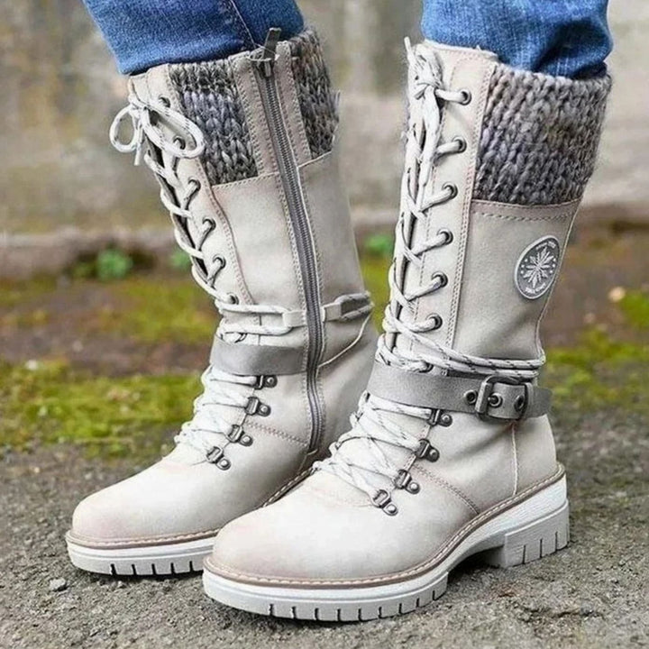 Women's Knit Cuff Lace-Up Side-Zip Mid-Calf Winter Boots