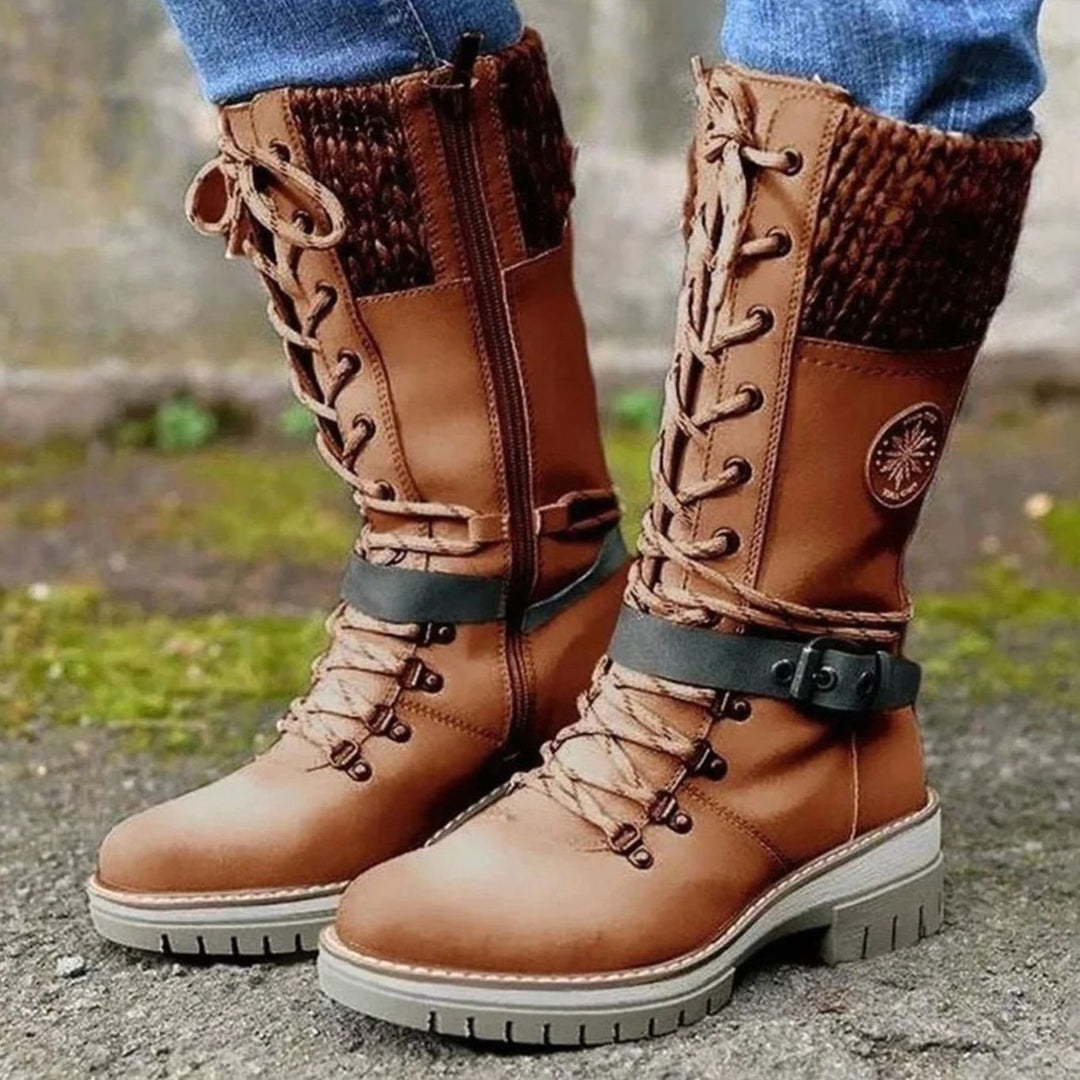 Women's Knit Cuff Lace-Up Side-Zip Mid-Calf Winter Boots