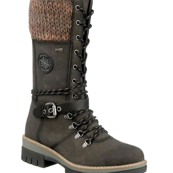 Women's Knit Cuff Lace-Up Side-Zip Mid-Calf Winter Boots - Green