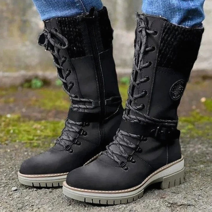 Women's Knit Cuff Lace-Up Side-Zip Mid-Calf Winter Boots