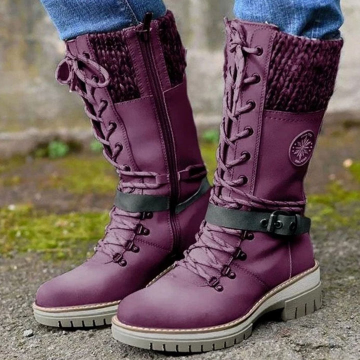 Women's Knit Cuff Lace-Up Side-Zip Mid-Calf Winter Boots