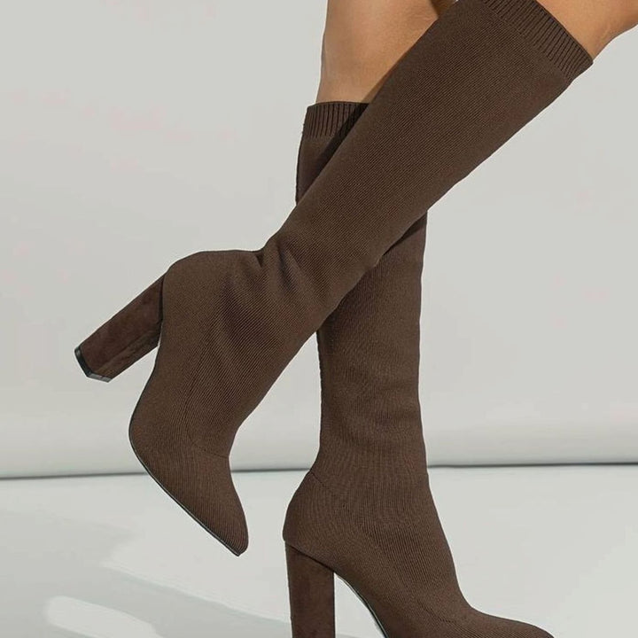 Women's Knit Knee-High Block Heel Sock Boots
