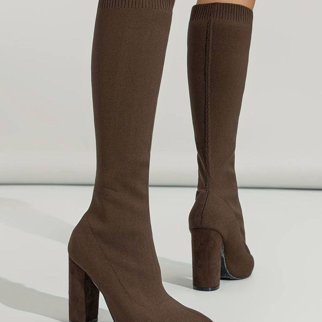 Women's Knit Knee-High Block Heel Sock Boots