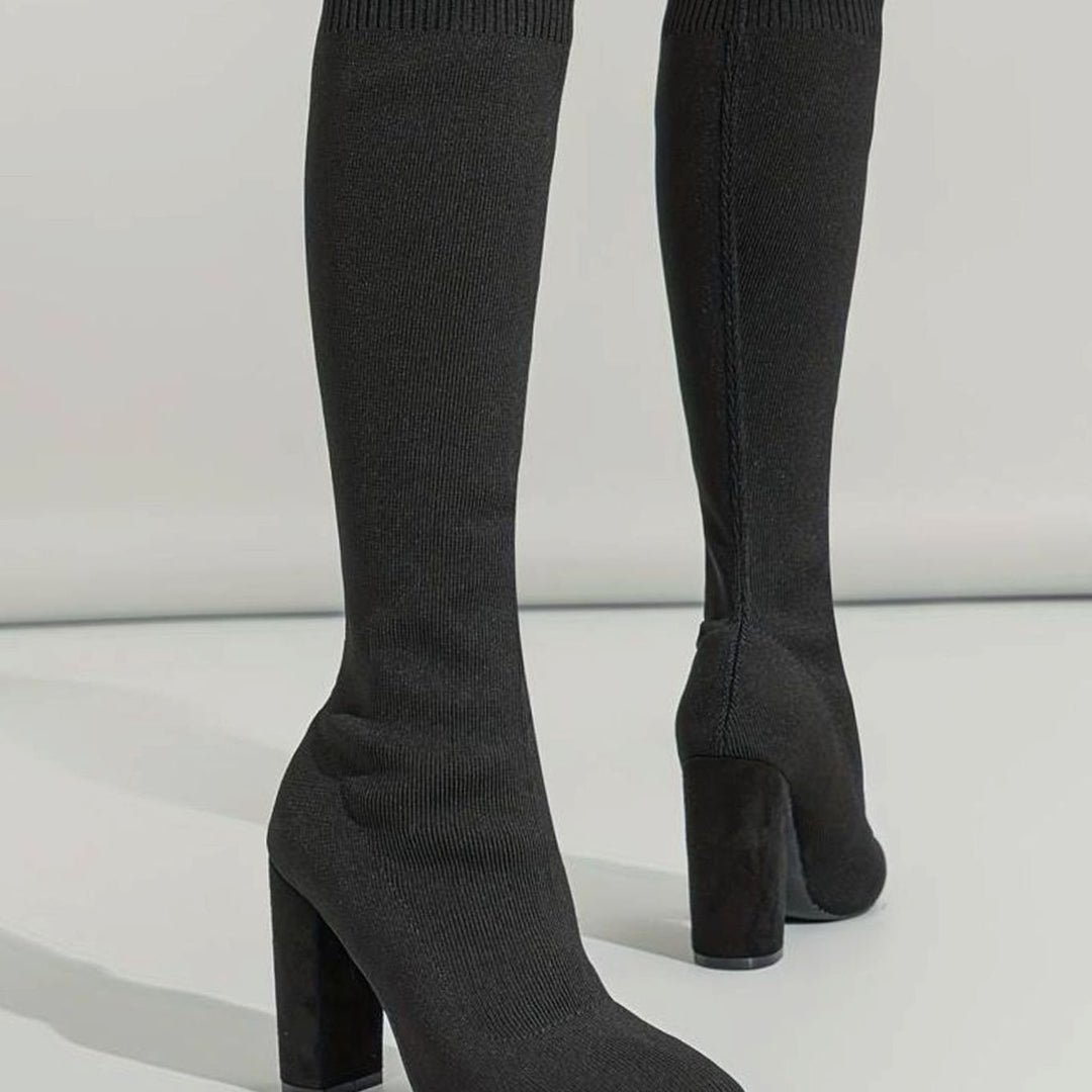 Women's Knit Knee-High Block Heel Sock Boots