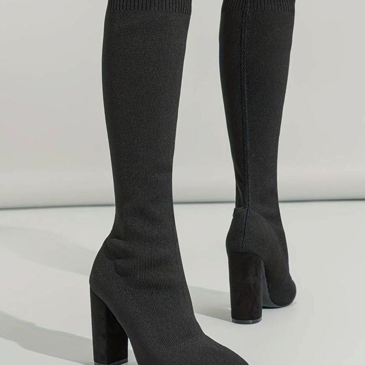 Women's Knit Knee-High Block Heel Sock Boots