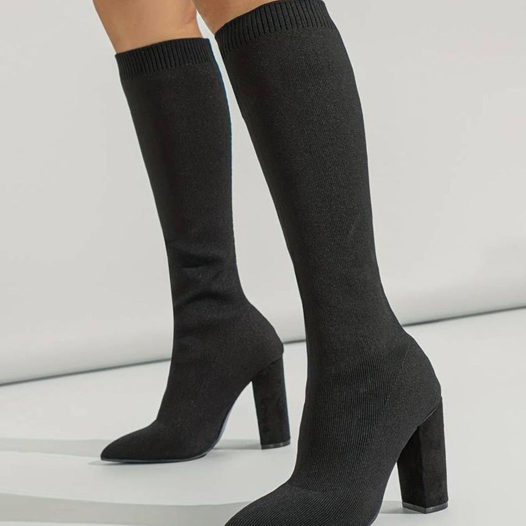 Women's Knit Knee-High Block Heel Sock Boots
