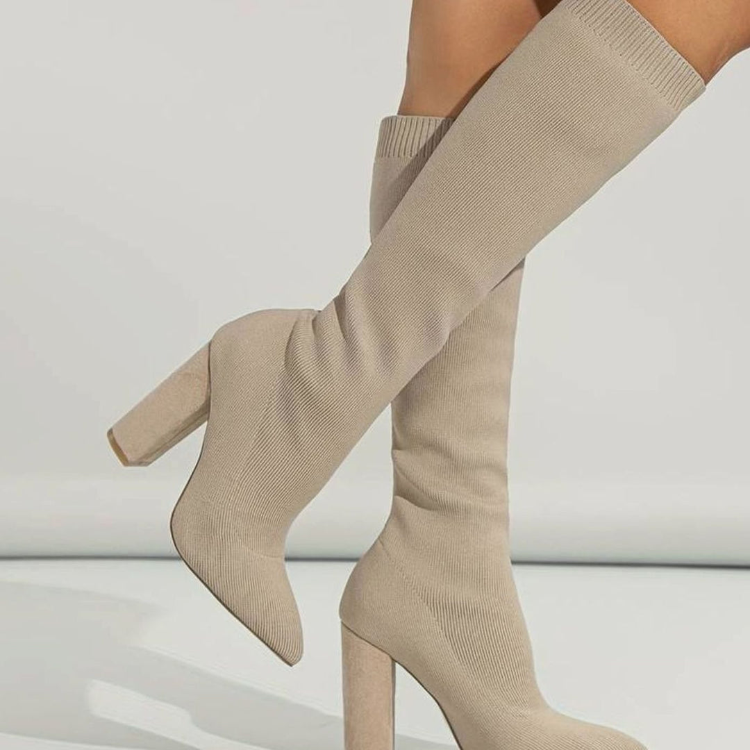 Women's Knit Knee-High Block Heel Sock Boots
