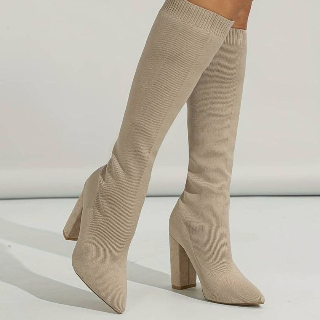 Women's Knit Knee-High Block Heel Sock Boots