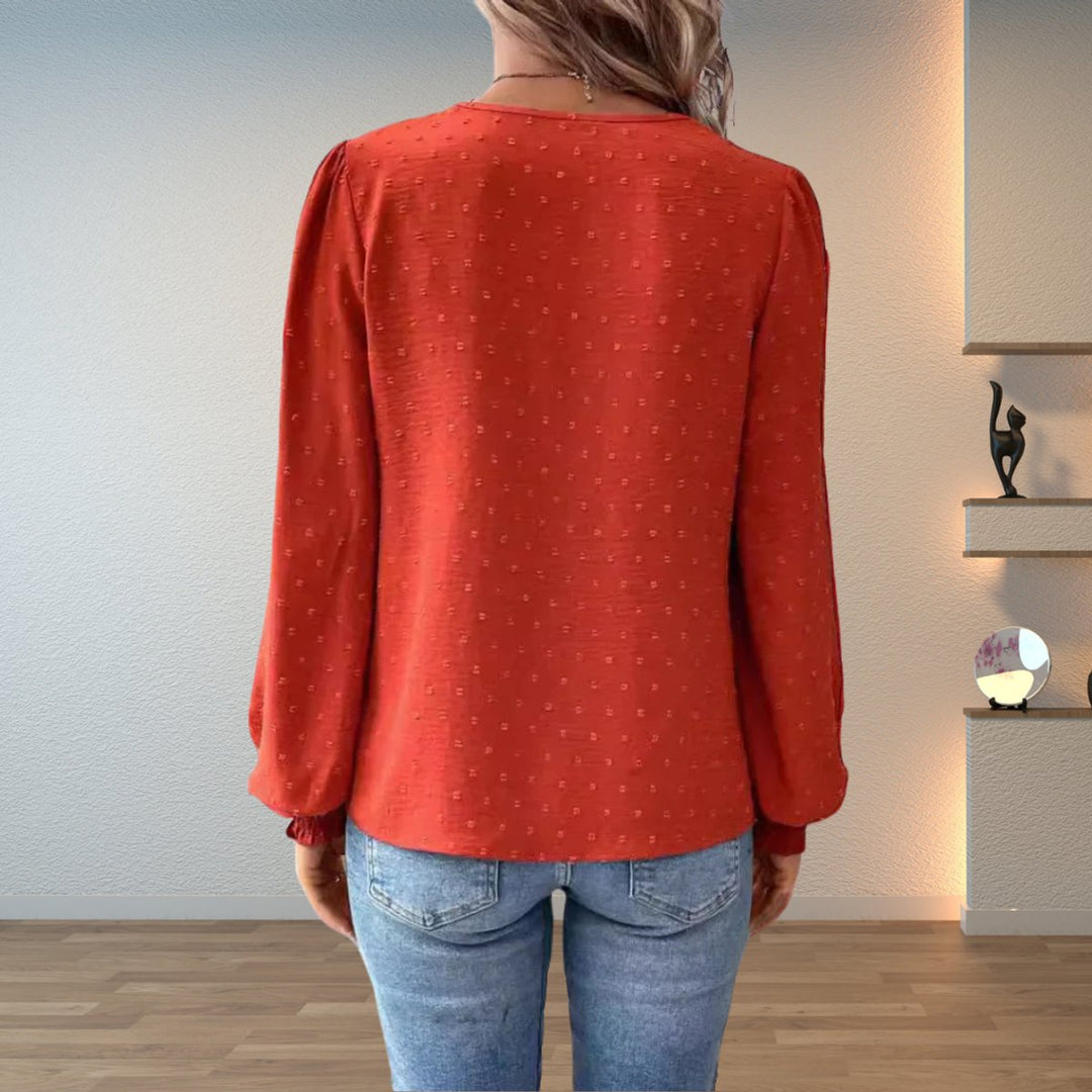 Women's Lace-Bodice V-Neck Long-Sleeve Lightweight Blouse