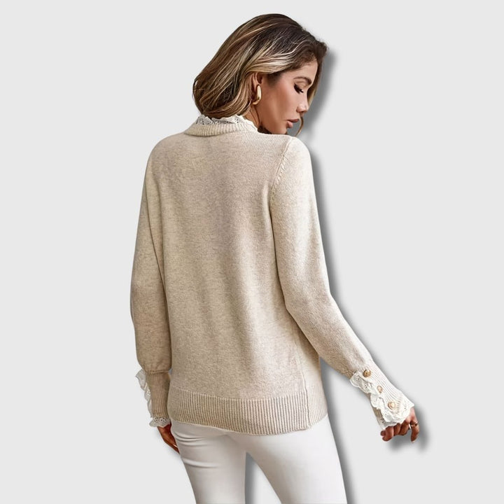 Women's Lace-Trim Button-Cuff Knit Pullover Sweater