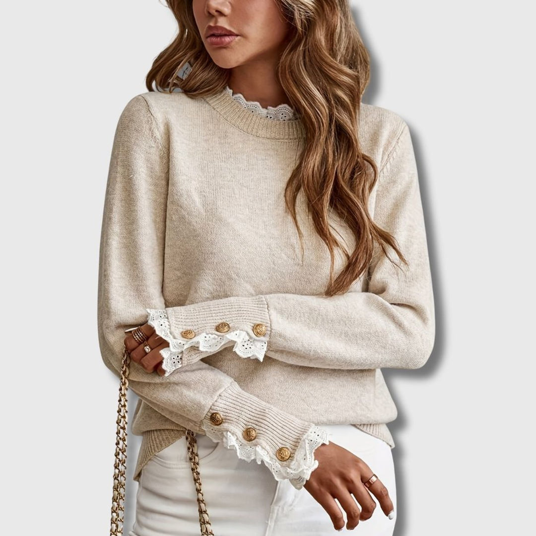 Women's Lace-Trim Button-Cuff Knit Pullover Sweater