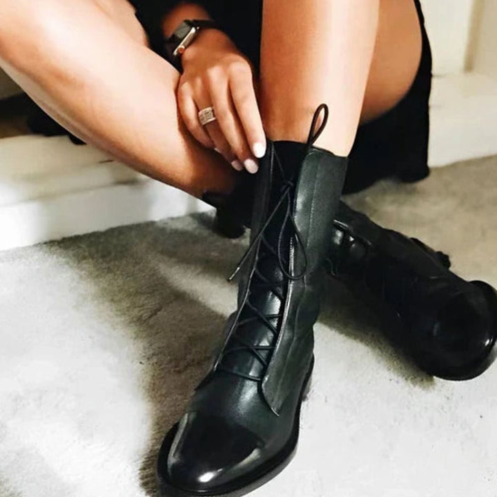 Women's Lace-Up Faux Leather Mid-Calf Fashion Ankle Boots