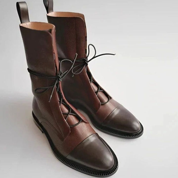 Women's Lace-Up Faux Leather Mid-Calf Fashion Ankle Boots