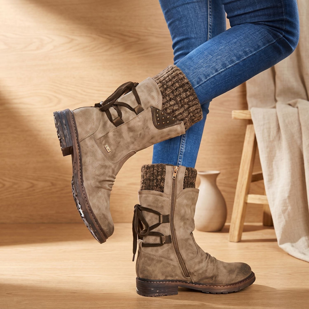 Women's Lace-Up Knit-Cuff Winter Ankle Boots