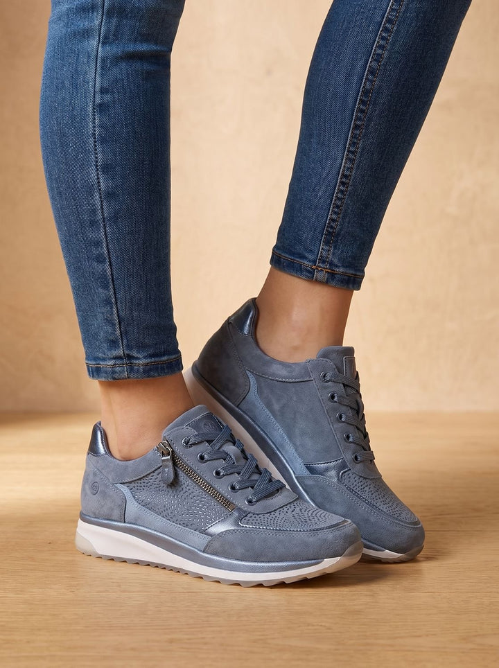 Women's Lace-Up Side-Zip Comfort Platform Sneakers - Blue