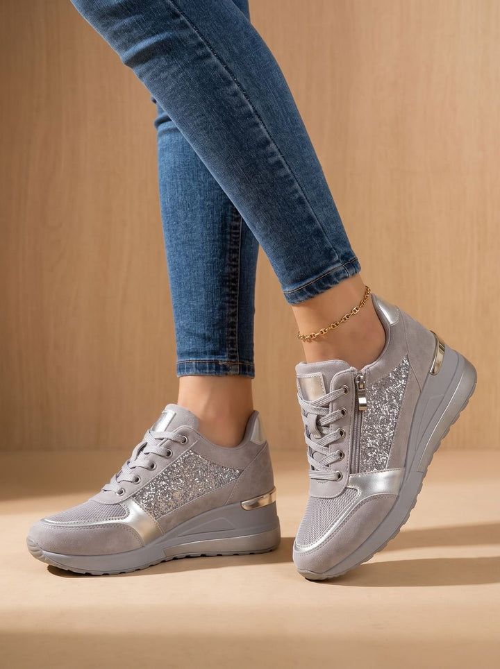 Women's Lace-Up Side-Zip Comfort Platform Sneakers - Gray