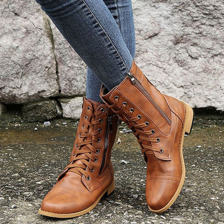 Women's Lace-Up Side-Zip Faux Leather Combat Boots