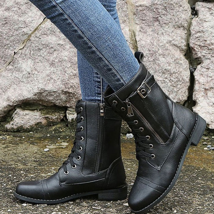 Women's Lace-Up Side-Zip Faux Leather Combat Boots