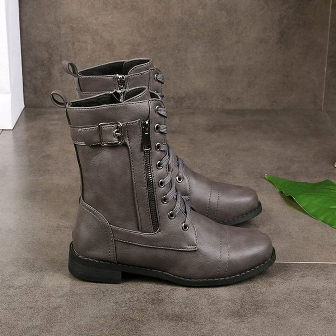 Women's Lace-Up Side-Zip Faux Leather Combat Boots