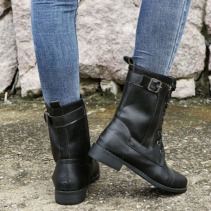 Women's Lace-Up Side-Zip Faux Leather Combat Boots