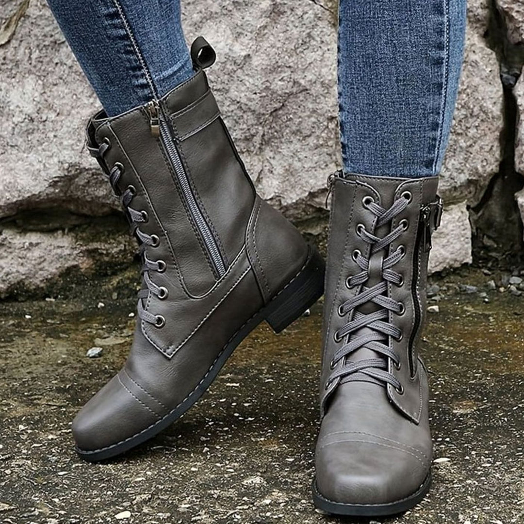 Women's Lace-Up Side-Zip Faux Leather Combat Boots