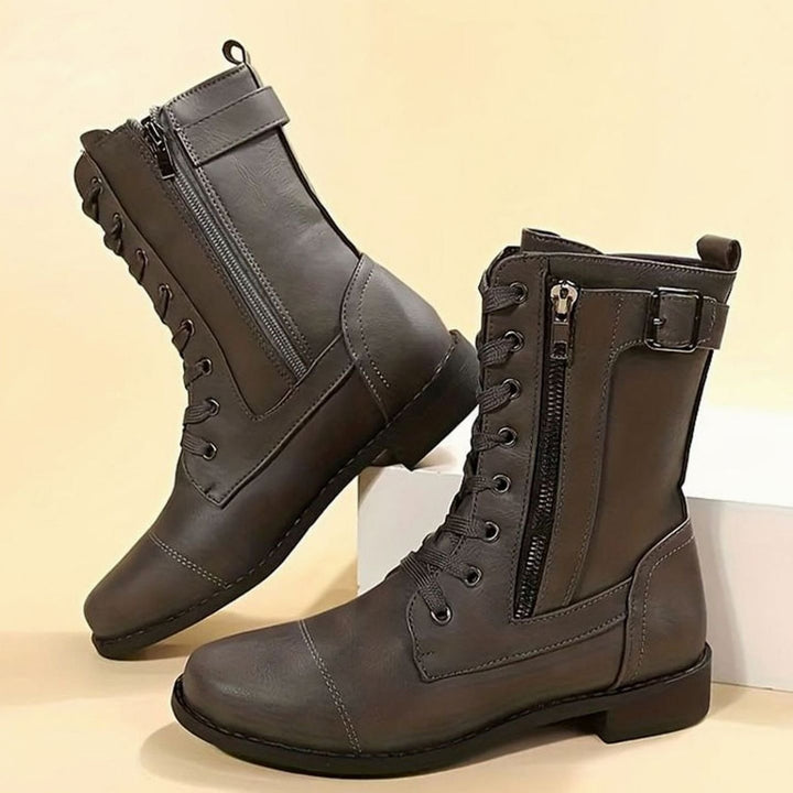 Women's Lace-Up Side-Zip Faux Leather Combat Boots