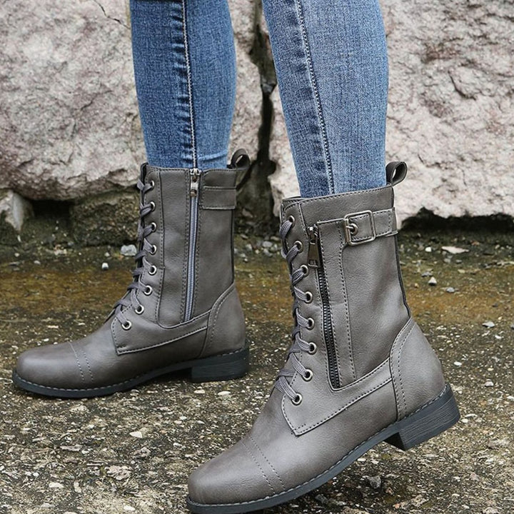 Women's Lace-Up Side-Zip Faux Leather Combat Boots